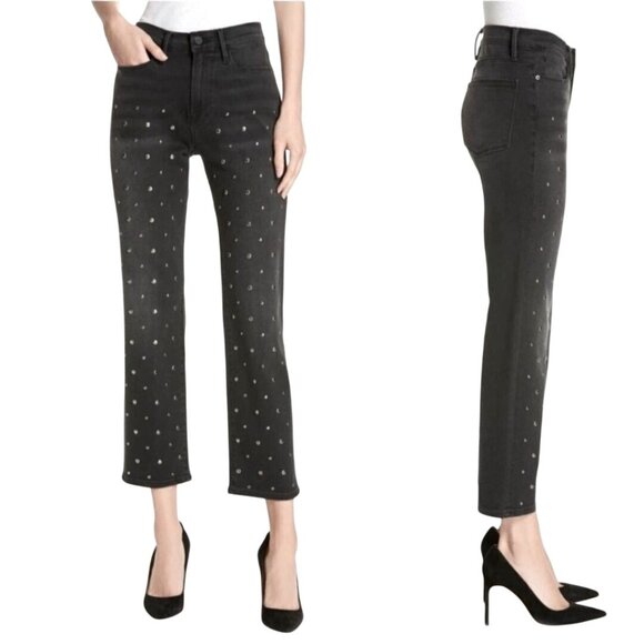 Frame Le High Straight Studded Jeans Black Silverstone Size 32 - Picture 1 of 9